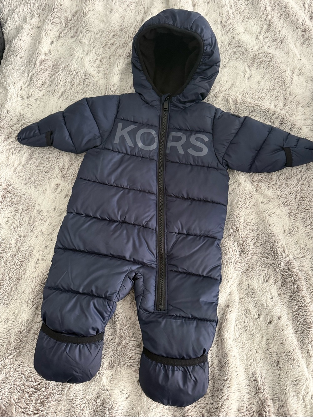 Michael Kors Navy Quilted One-Piece Footed Snowsuit